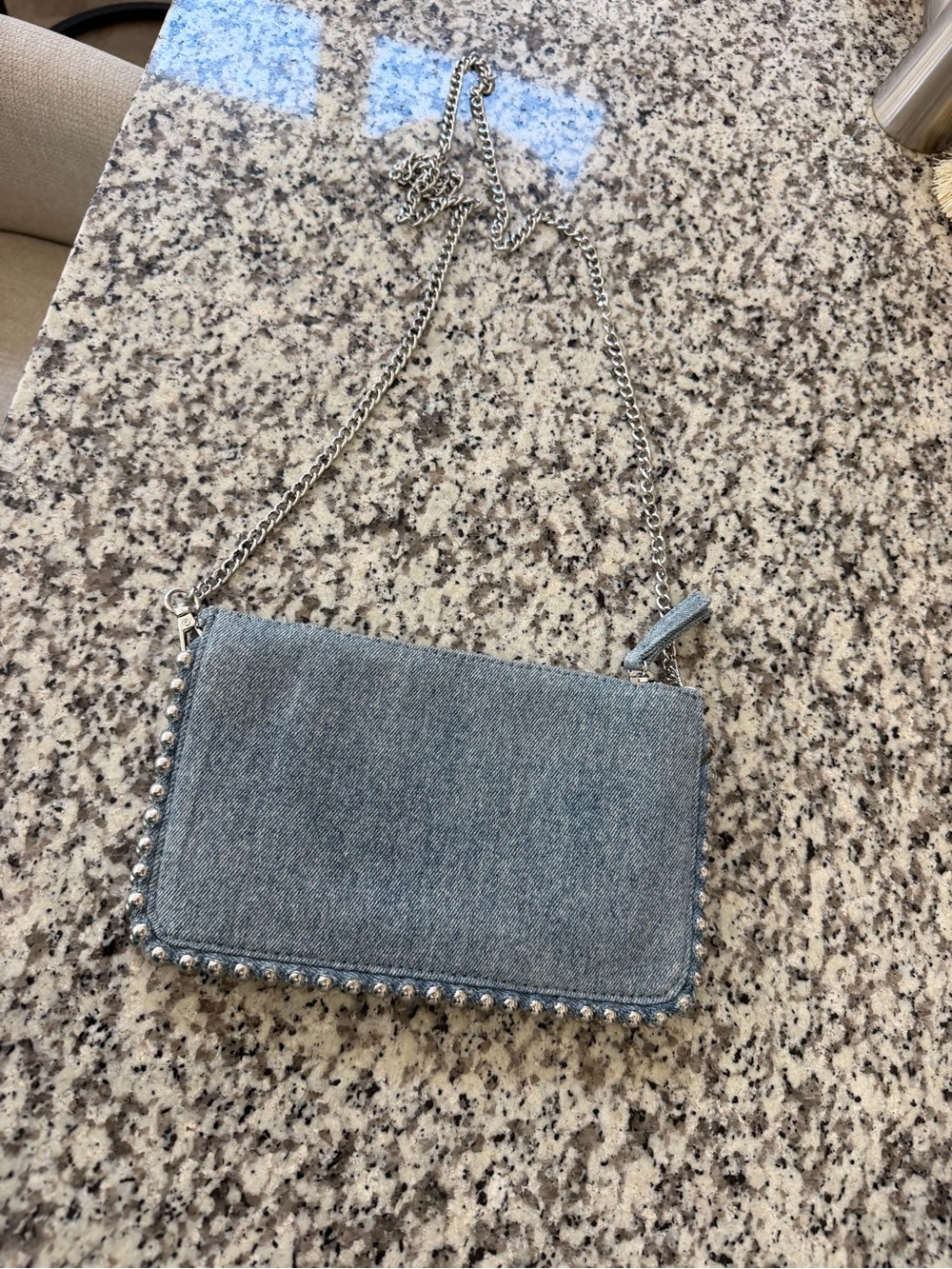 Zara Light Blue Denim Clutch with Silver Chain Wallet Bag - Picture 2 of 8
